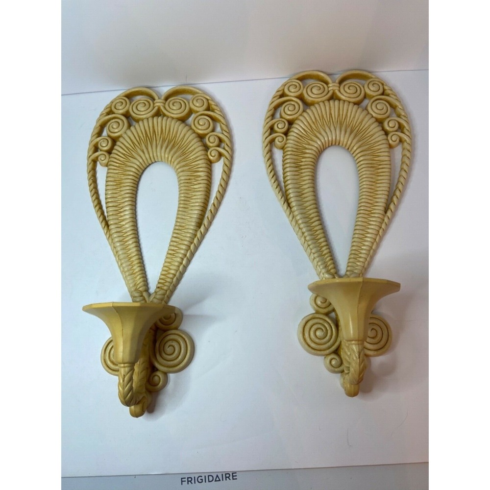 Vintage Burwood 1278-1 Set of 2 Ivory 17" Wall Sconces Candle Holders E6